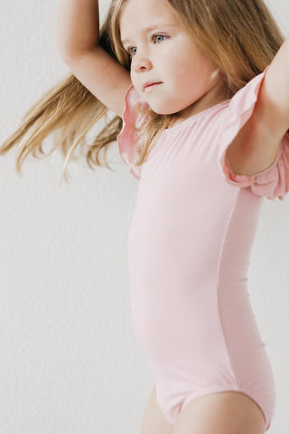 Vintage Pink S/S Flutter Sleeve Leotard - By Baano