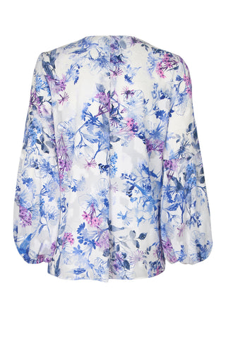 T Tahari Crew Neck Bishop Sleeve Pleated Lace Multi Print Paisley Top - By Baano