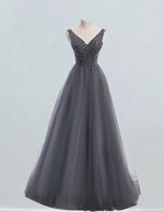 Women's Elegant V-Neck Tulle Prom Dress | Rhinestone Beaded Ball Gown