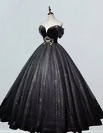 Black off the shoulder prom dress ball gown sparkle tulle floor length evening dress gown princess party dress