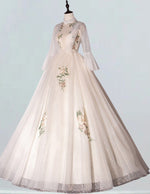 Elegant Tulle Ball Gown with Lace Applique | High Collar Evening Dress