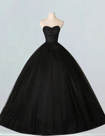 Black scoop lace applique tulle ball gown princess formal party dress bridal dress