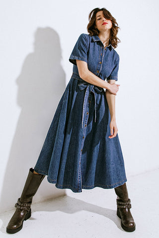 DAY IN THE LIFE DENIM MIDI DRESS - By Baano