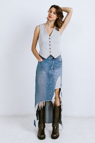 A DISTANT MEMORY DENIM MIDI SKIRT - By Baano