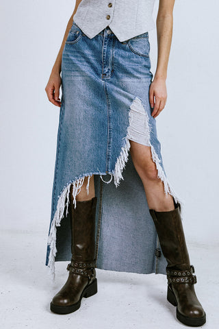 A DISTANT MEMORY DENIM MIDI SKIRT - By Baano