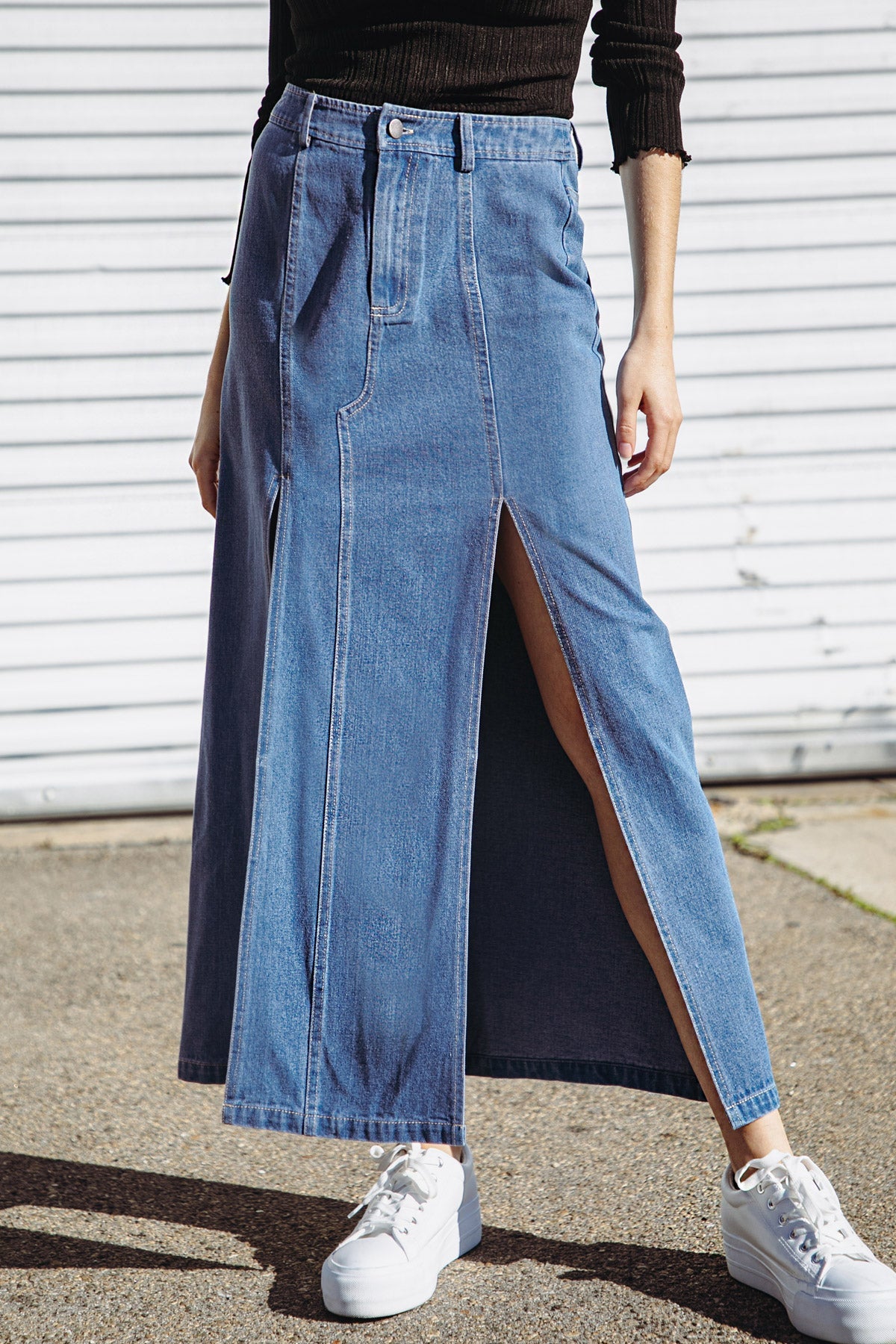 SWEET TALKING DENIM MIDI SKIRT - By Baano