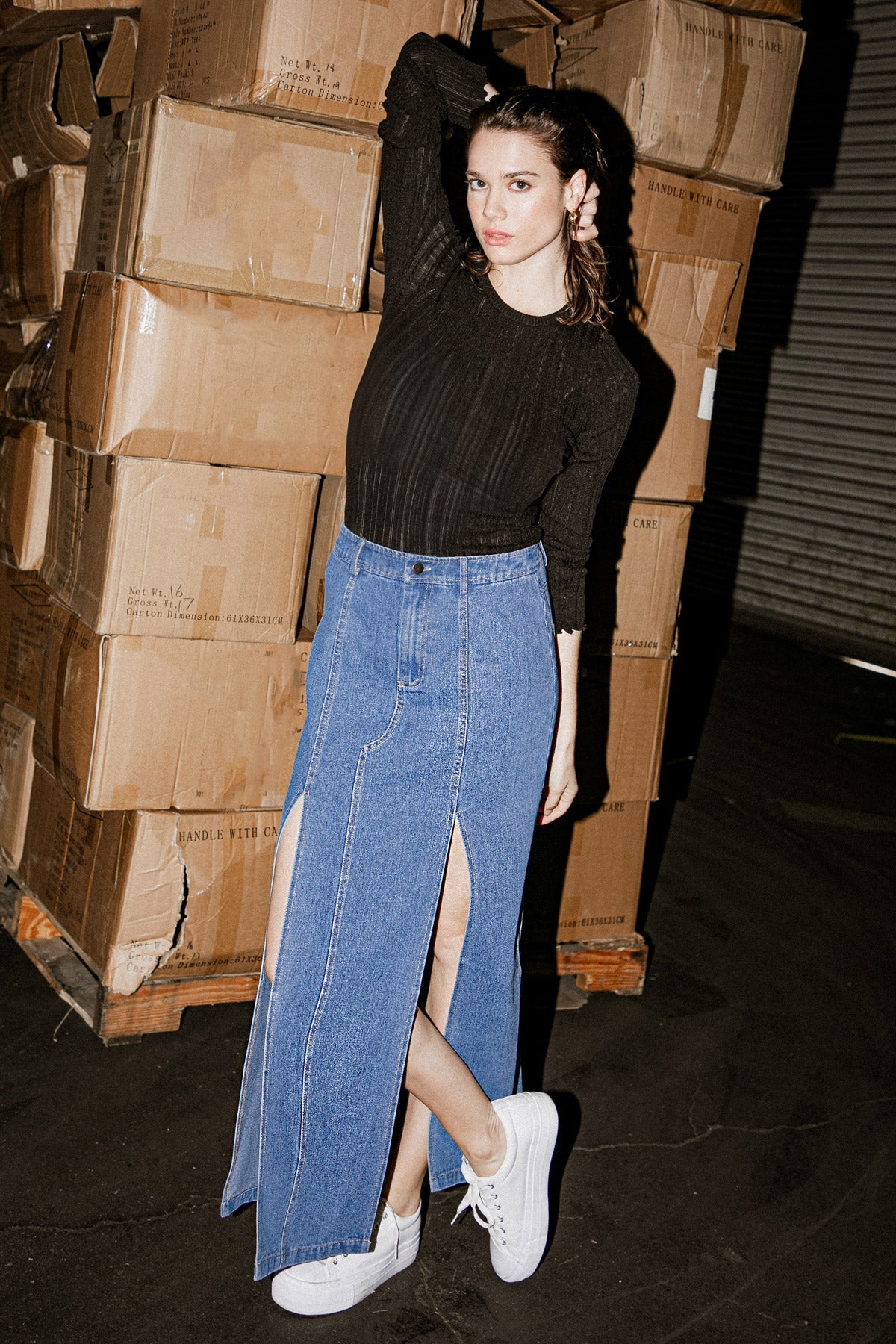 SWEET TALKING DENIM MIDI SKIRT - By Baano