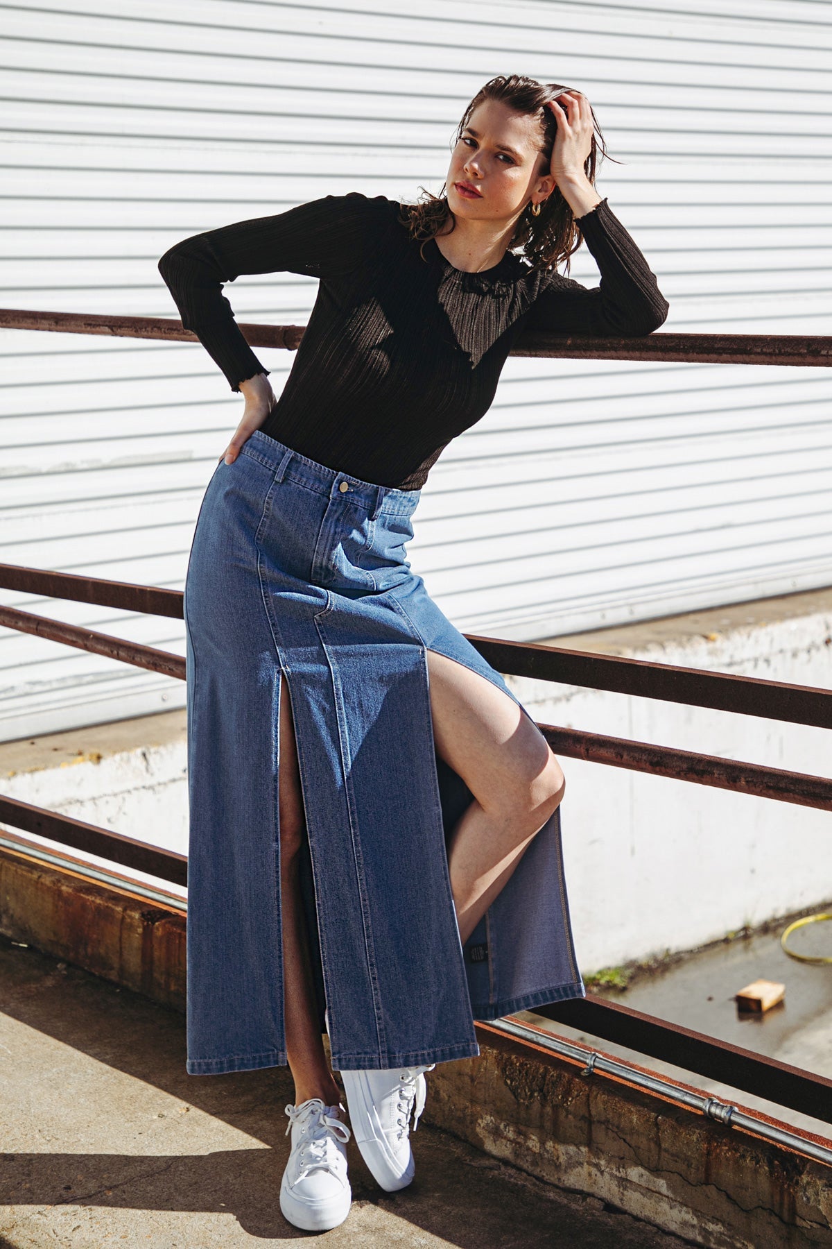 SWEET TALKING DENIM MIDI SKIRT - By Baano