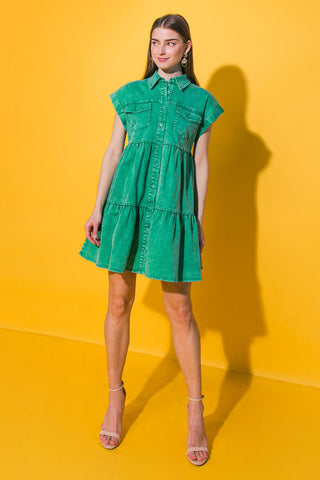NO DULL MOMENTS DENIM MINI DRESS - By Baano