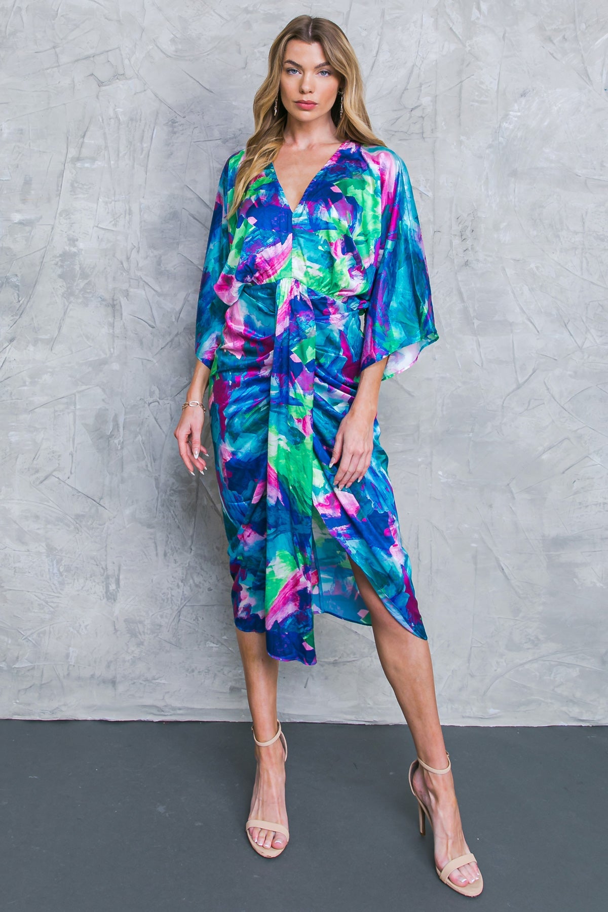 ON THE HORIZON WOVEN SATIN MIDI DRESS - By Baano