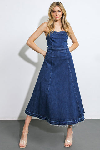 HERE GOES NOTHING DENIM MIDI DRESS - By Baano
