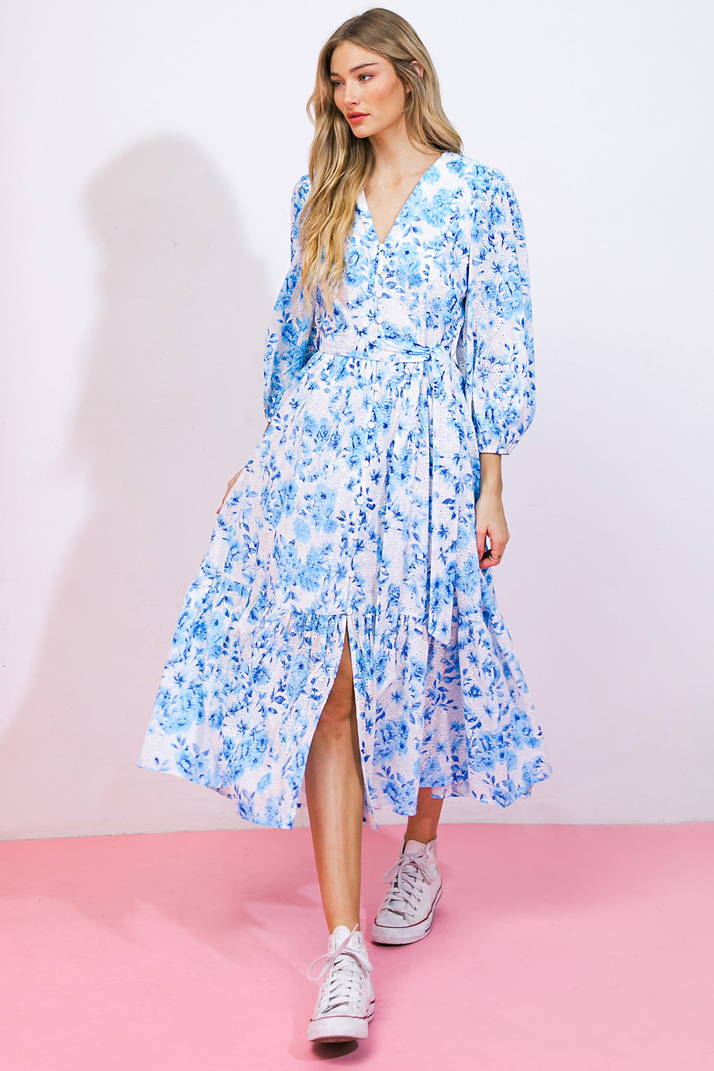 SPECTACULAR MAGIC WOVEN EYELET MIDI DRESS - By Baano