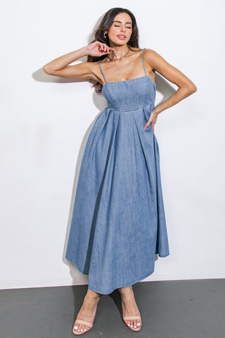 CAPTIVATING HEART DENIM MIDI DRESS - By Baano