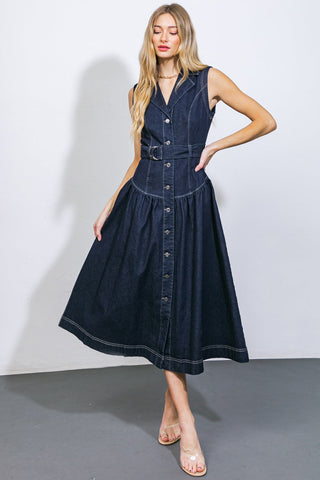 DEEP IN MY SOUL DENIM MIDI DRESS - By Baano