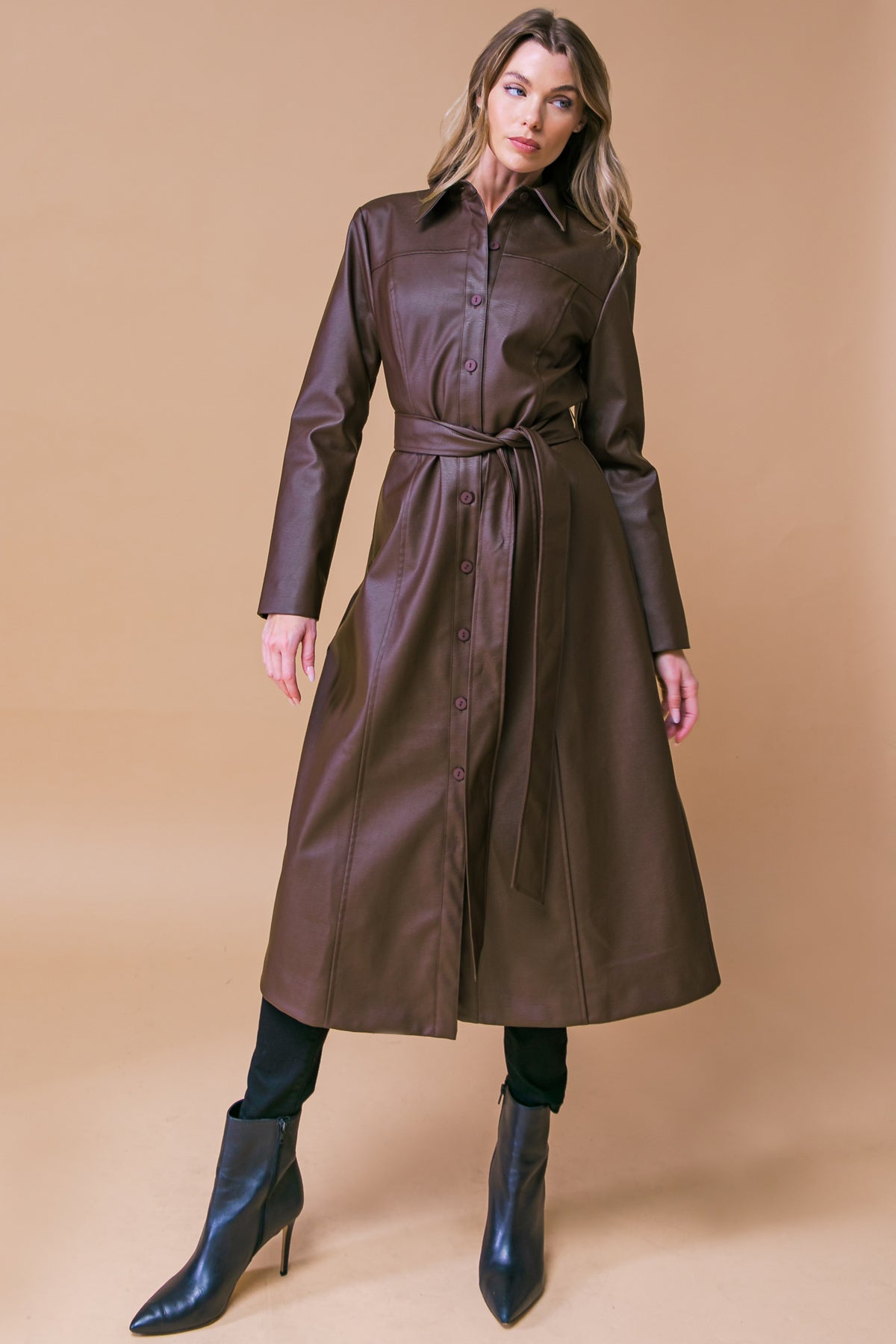 WHAT A WONDERFUL DAY LEATHER MIDI COAT - By Baano