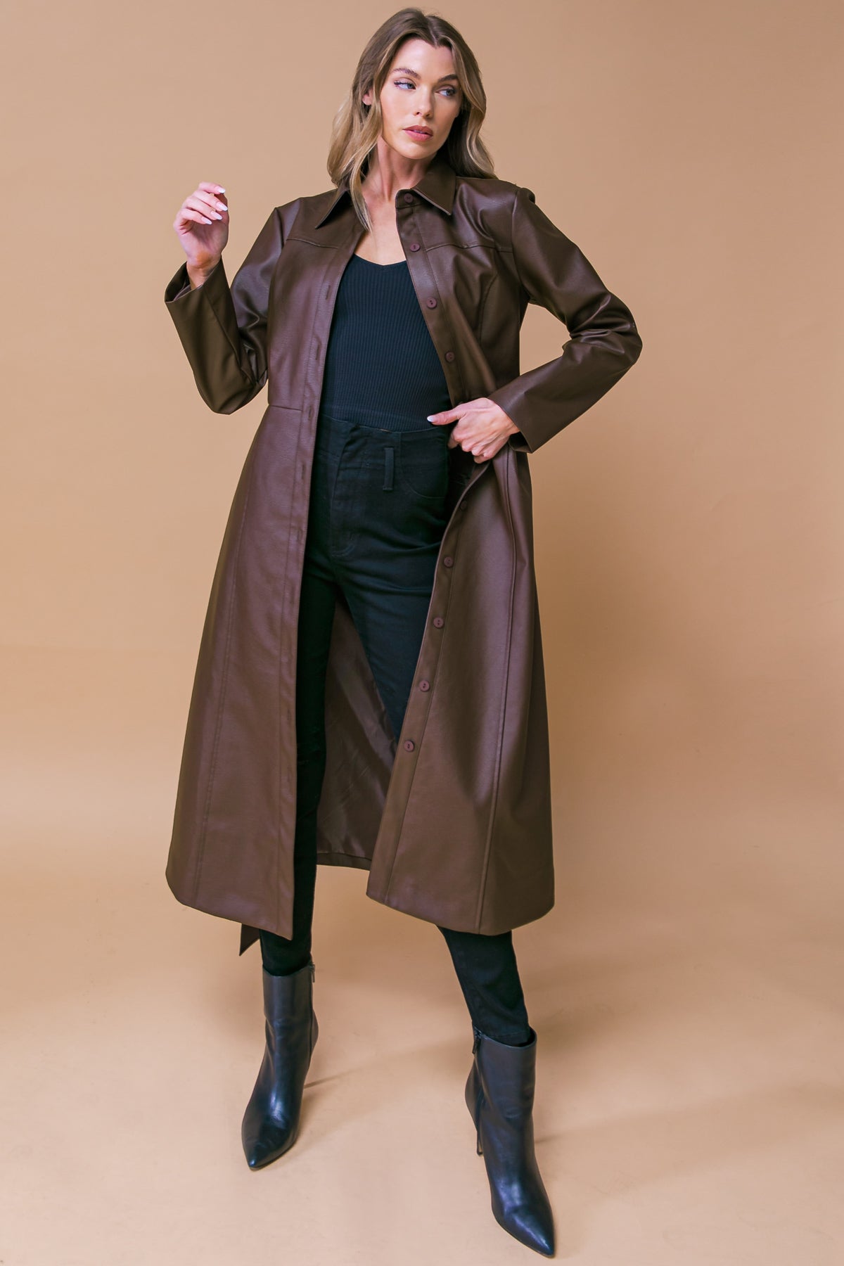 WHAT A WONDERFUL DAY LEATHER MIDI COAT - By Baano