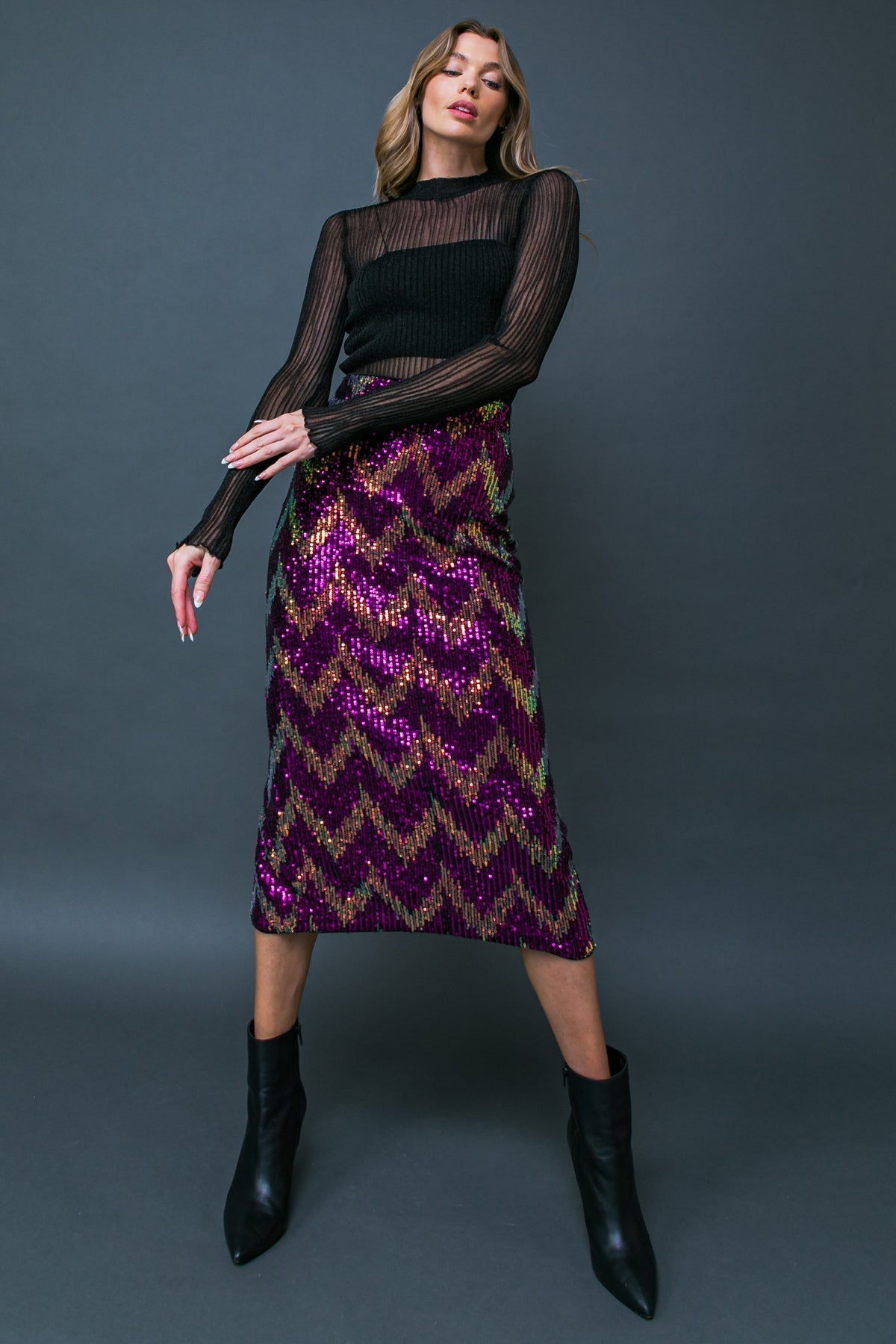 BE HAPPY FRIEND SEQUIN MIDI SKIRT - By Baano