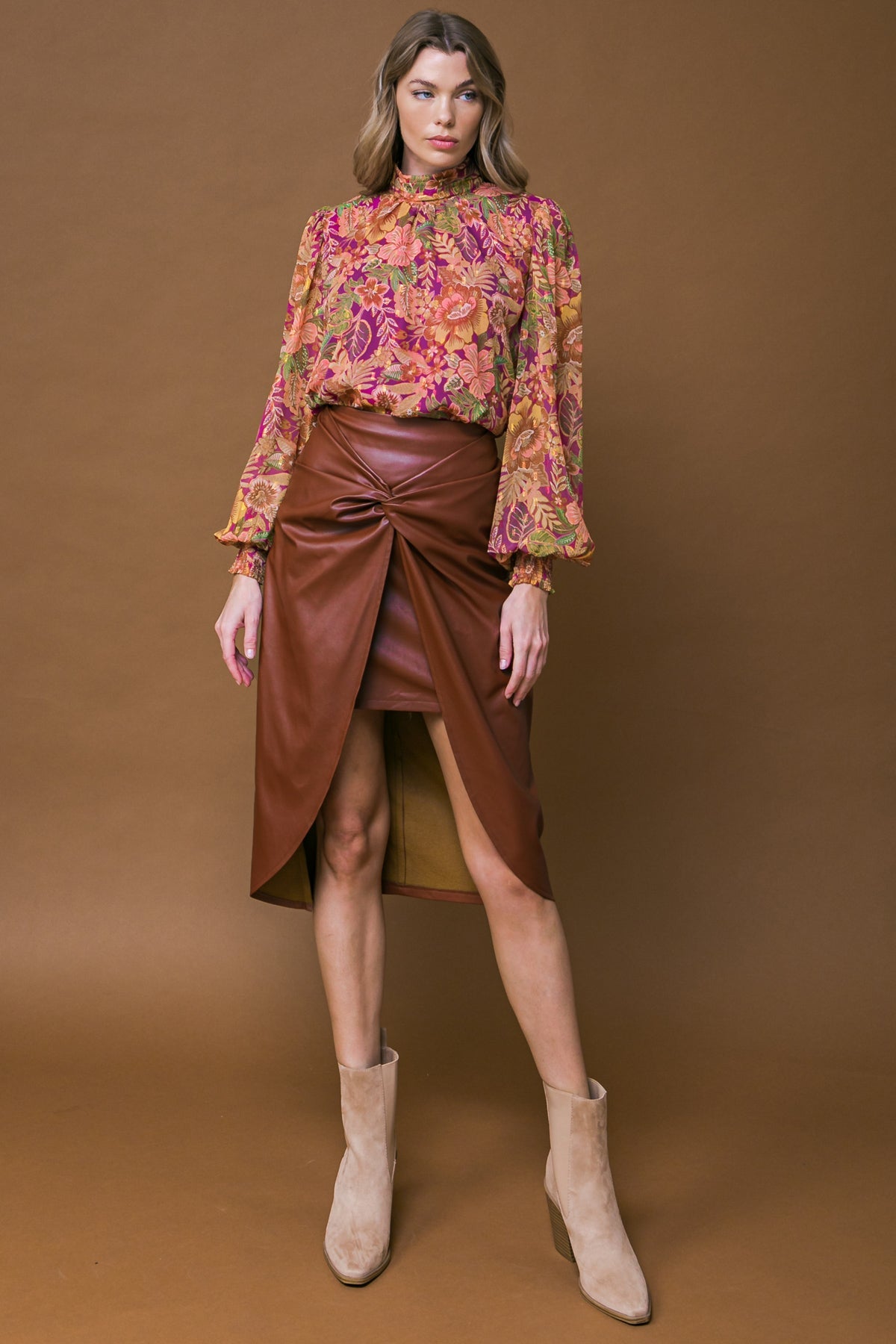 CHOOSE US LEATHER MIDI SKIRT - By Baano