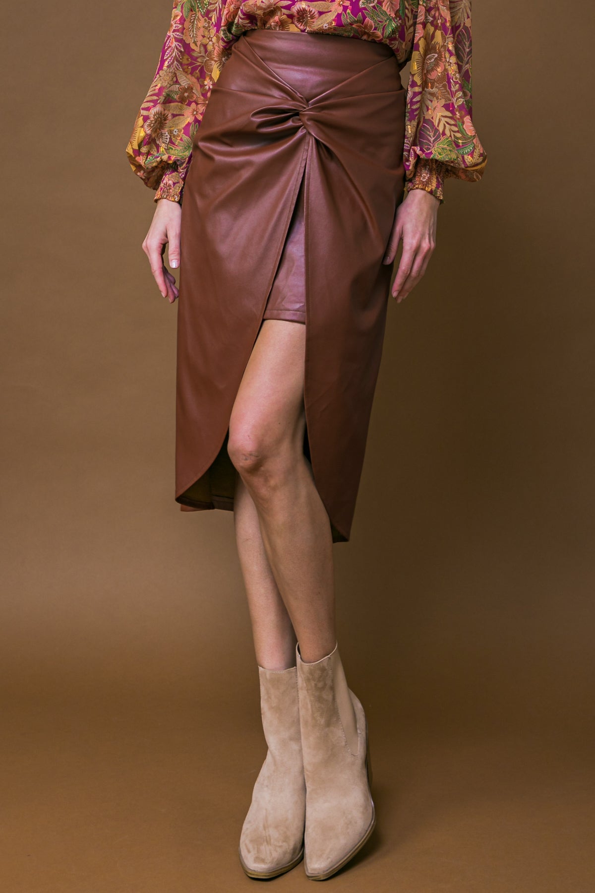 CHOOSE US LEATHER MIDI SKIRT - By Baano