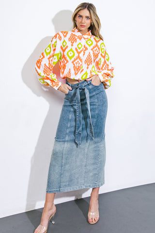 THE GRASS IS GREENER DENIM MIDI SKIRT - By Baano