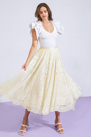 MEANINGFUL MOMENT WOVEN LACE MIDI SKIRT - By Baano