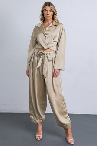 POWERFUL CHARM WOVEN SATIN PANTS - By Baano