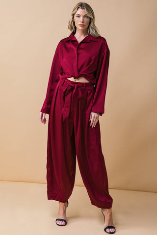 POWERFUL CHARM WOVEN SATIN PANTS - By Baano