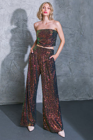 CHARMING COMPOSURE SEQUIN TOP AND BOTTOM SET - By Baano