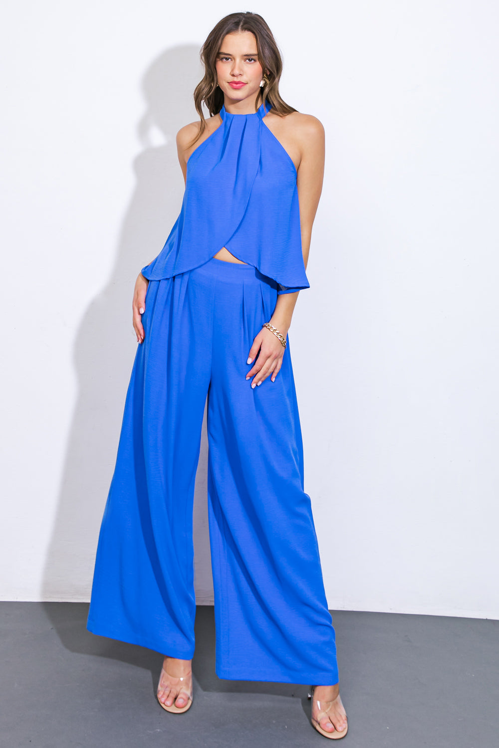 ALWAYS BE AROUND WOVEN TOP AND PANT SET - By Baano