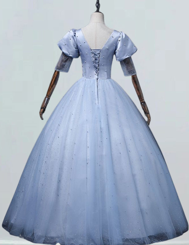 Blue square pleated ball gown prom dress pearl long ball gowns for prom women evening party dress