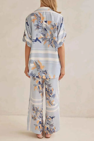 Printed Button Up Shirt and Pants Set - By Baano