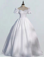 Elegant Ivory Satin Ball Gown | Scoop Neck Prom & Evening Dress