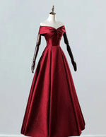 Burgundy Satin Off-Shoulder Prom Dress | Women's Evening Ball Gown