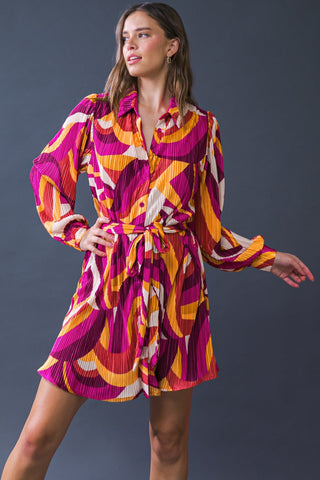 GET ON BOARD WOVEN PLISSE MINI DRESS - By Baano