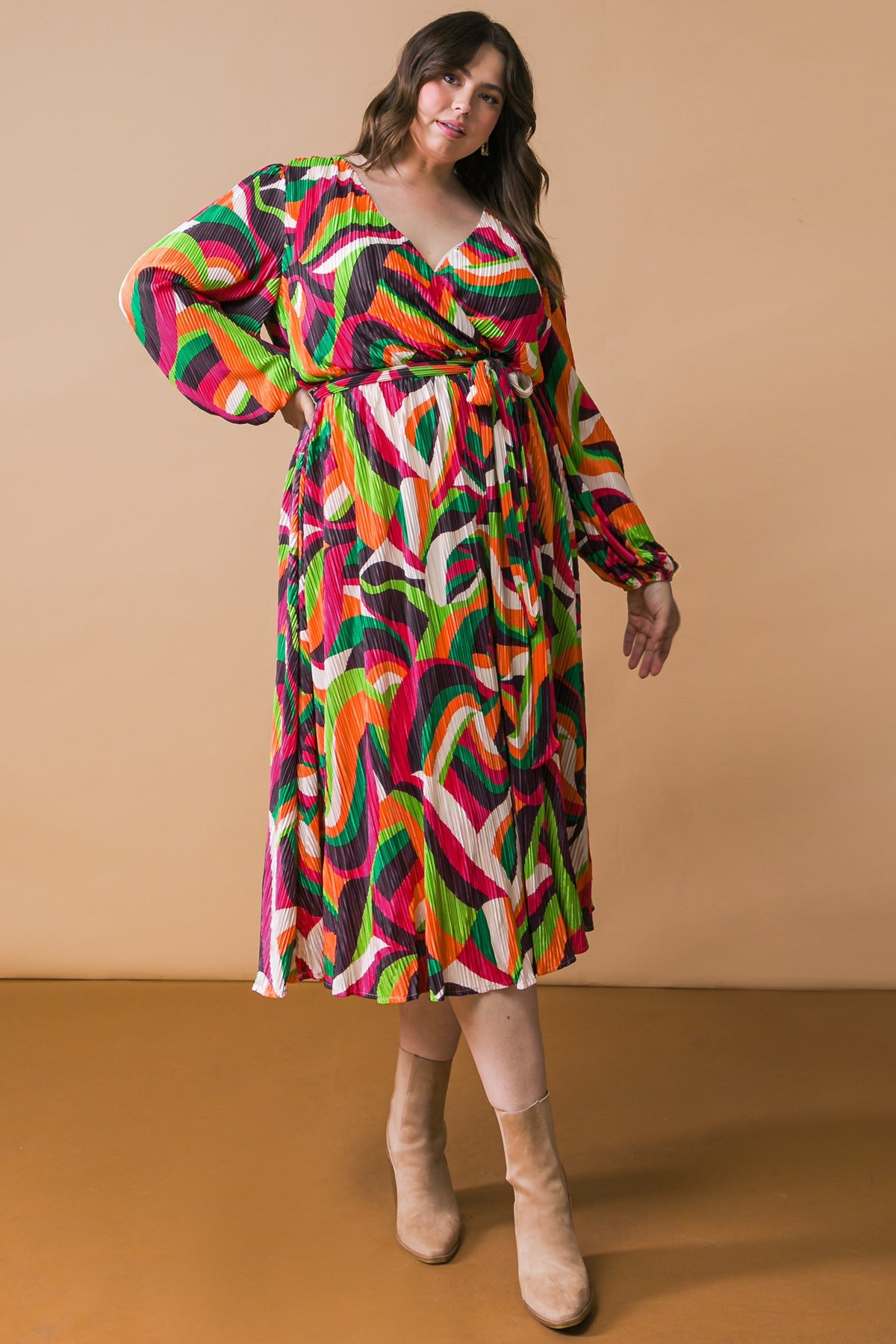 DESTINED TO IMPRESS PLISSE MIDI DRESS - By Baano