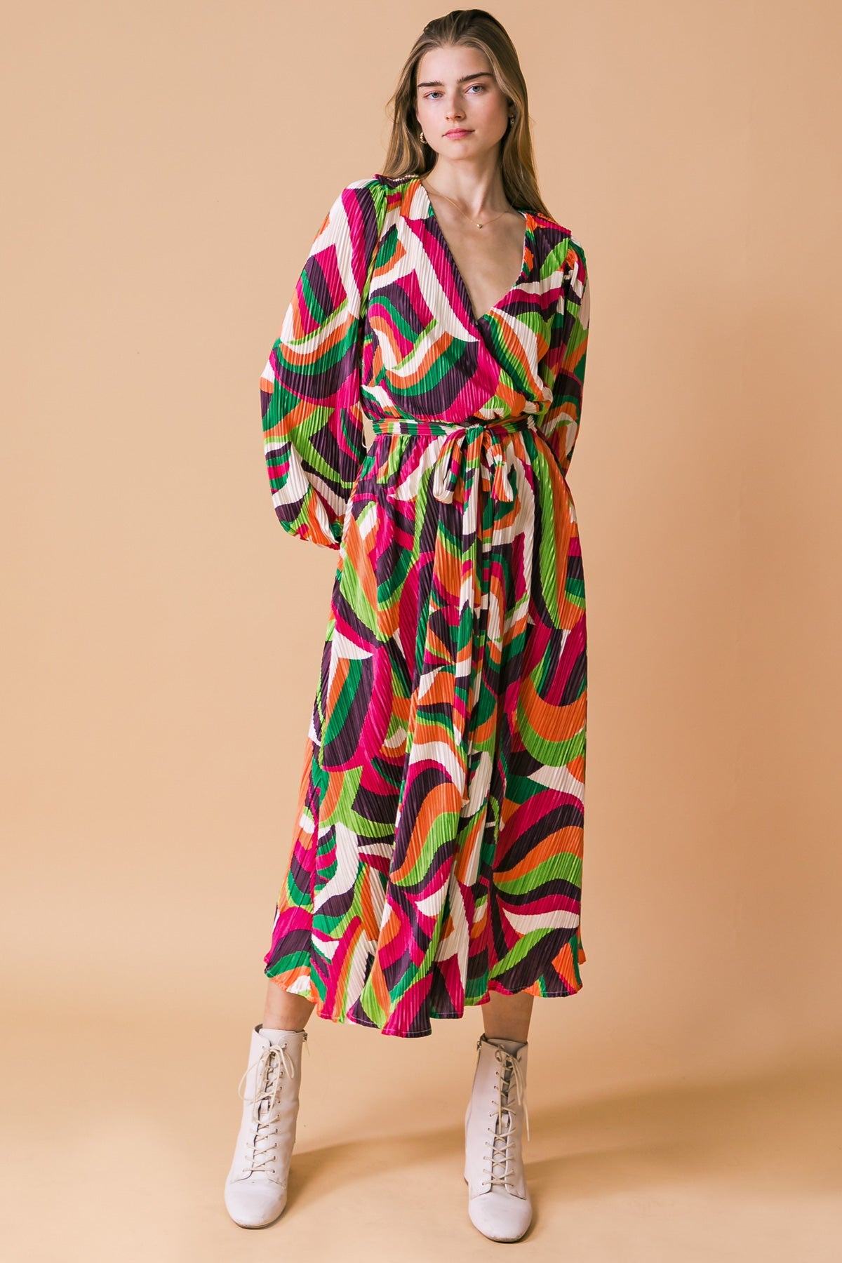 DESTINED TO IMPRESS PLISSE MIDI DRESS - By Baano