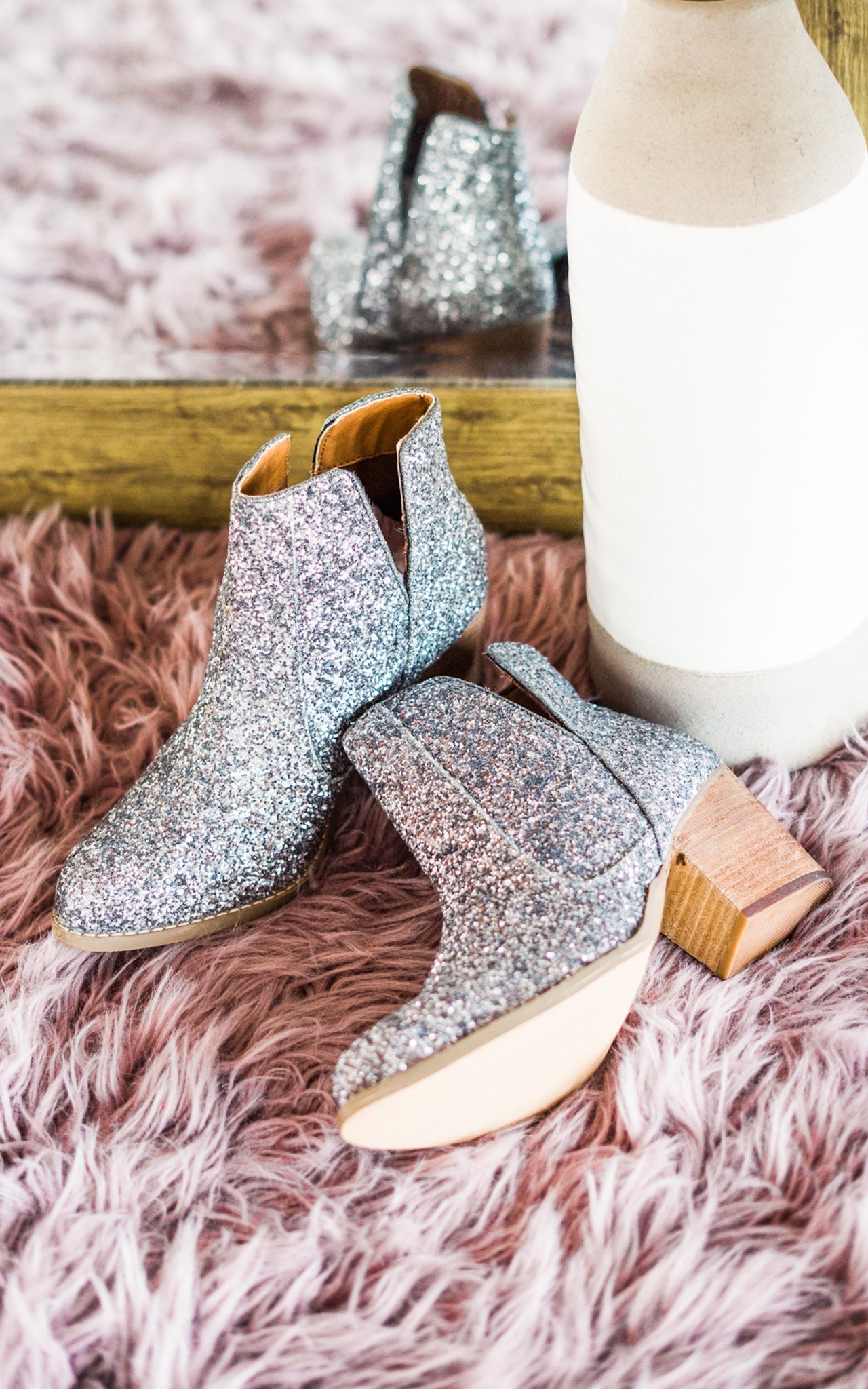Fiera Glitter Booties in Pewter Naughty Monkey