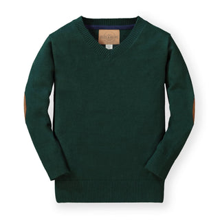 Fine Gauge V - Neck Organic Sweater with Elbow Patches - Baby - Glamourous Grace