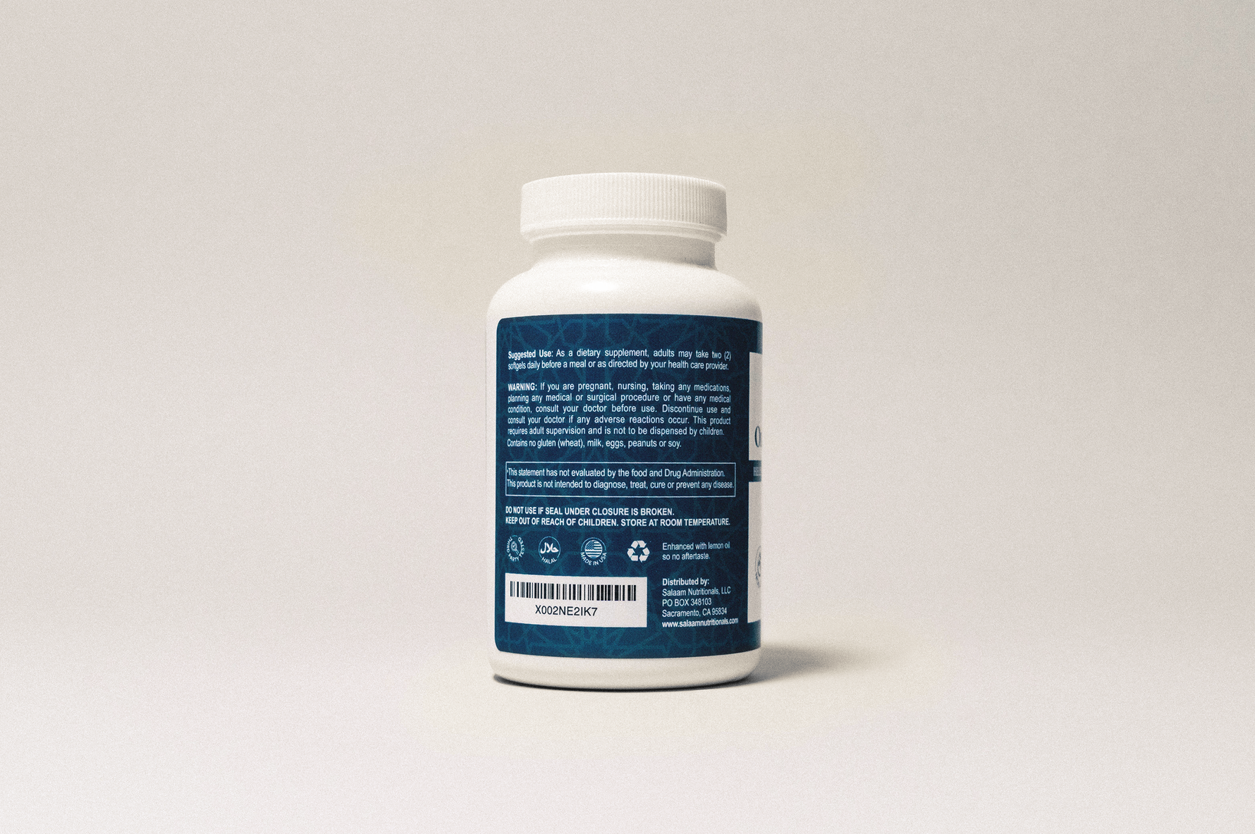 Halal Fish Oil 2000mg Omega-3 Soft Gels with EPA & DHA - 60 Count | Salaam Nutritionals - By Baano