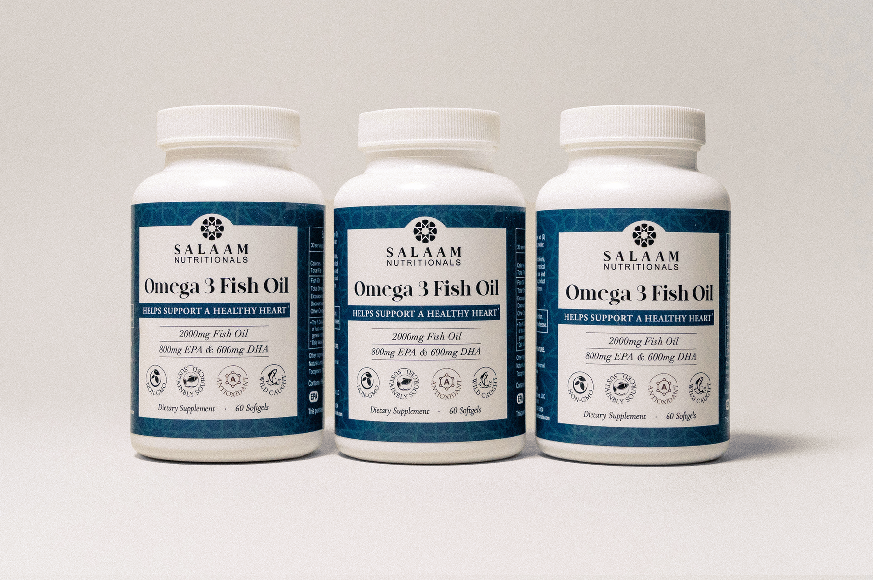 Halal Fish Oil 2000mg Omega-3 Soft Gels with EPA & DHA - 60 Count | Salaam Nutritionals - By Baano