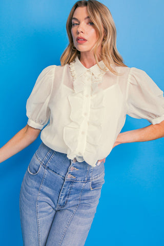 EASY ESSENTIAL IVORY WOVEN TOP - By Baano