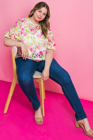 BLISS ME FLORAL WOVEN LACE TOP - By Baano