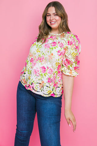 BLISS ME FLORAL WOVEN LACE TOP - By Baano