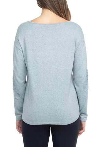 Tint + Shadow Boat Neck Long Sleeve Tie Front Hem Solid Knit Top - Glamourous Grace