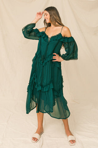 YOU'RE MINES STILL RUFFLED MIDI DRESS - By Baano