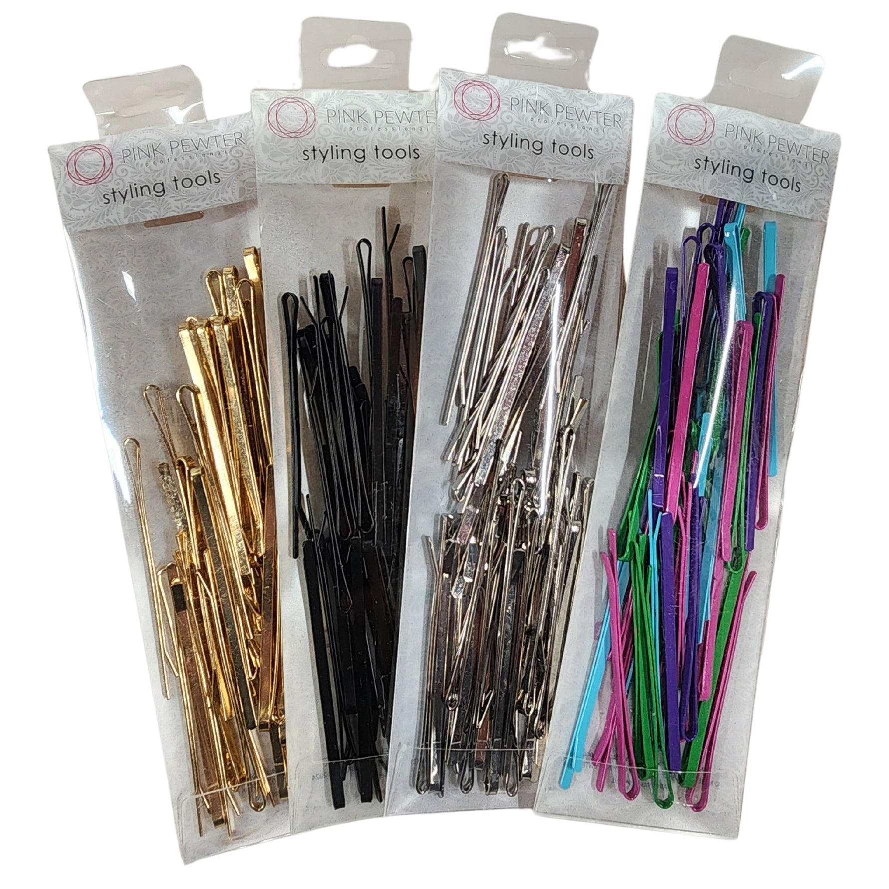 Professional Flat Metal Styling Bobby Pins in Storage Cases - 160pc Pack (Black/Silver/Gold/Multi)