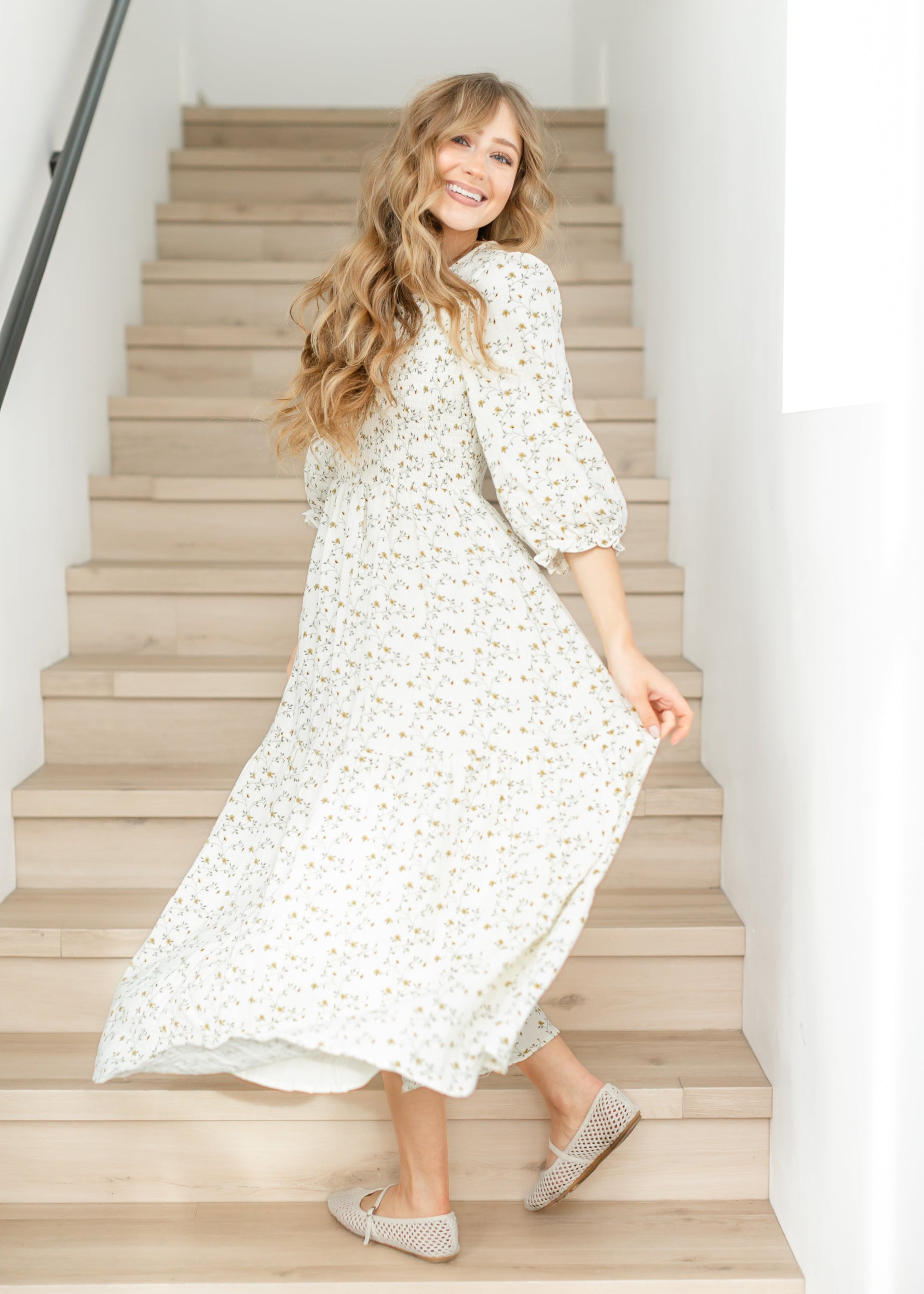 Flora Smocked Midi Dress Inherit Co.