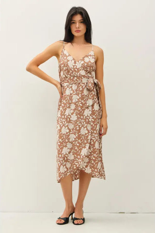Floral Faux Wrap Midi Dress