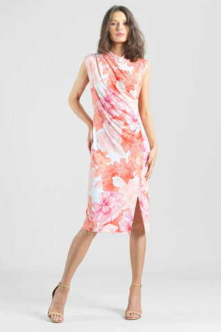 Floral Print Sleeveless Ruched Midi Dress