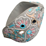 Floriated and Embroidered Wide Headband (Grey Blossoms)